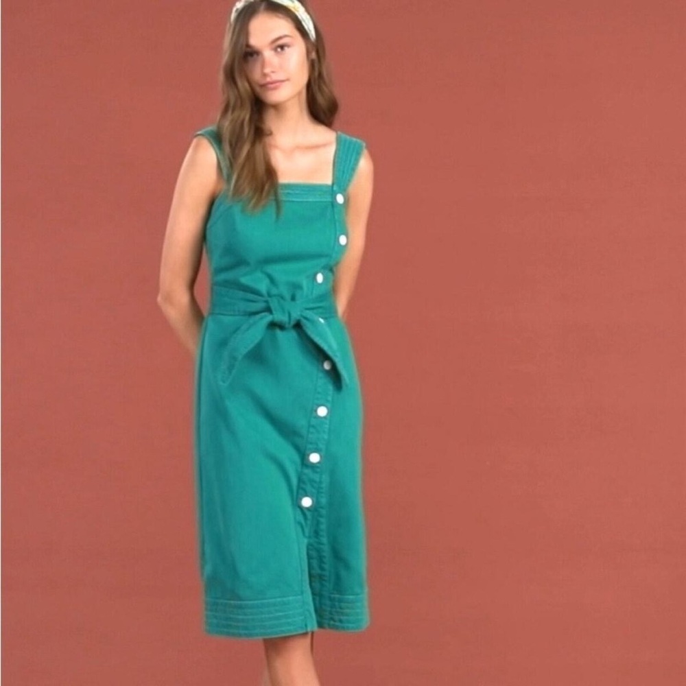 ANTHROPOLOGIE / MAEVE Elizabeth Button-Front Dress - Green - Sz 0 - Picture 2 of 12